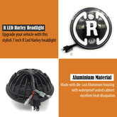 LIU HJG 7 Inch Round Headlight Compatible with Royal Enfield, Jeep Thar & Harley Davidson (R White Harley Headlight)